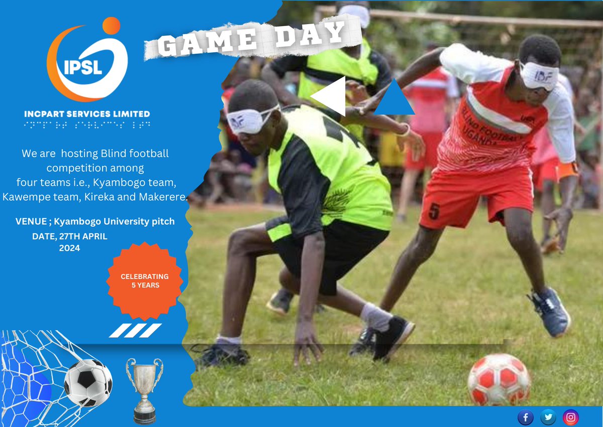 IncPart Services is celebrating 5 successful years in business with a blind football competition between four teams: Kyambogo, Kireka, Kawempe, and Makerere. Get ready for a day of epic skills, camaraderie, teamwork, and friendly competition. #Incpartcelebrates5years #inclusion