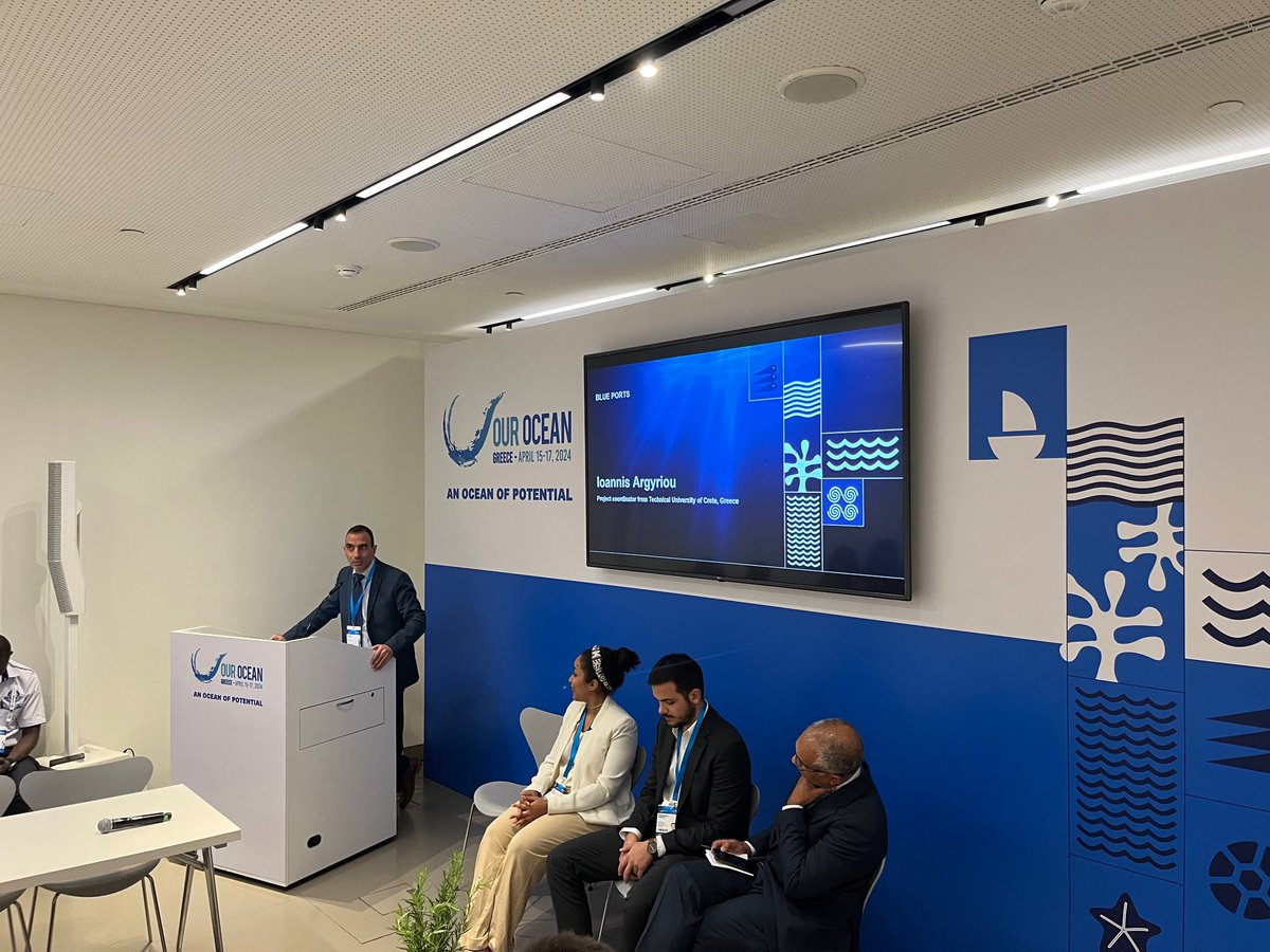 WestMedStrat's tweet photo. 📢Live from Athens! Ioannis Argyriou at #WestMED side event during @OurOceanGreece
Presenting the EU funded #BluePorts project focused on Blue skills and job mobility https://t.co/ypeI33mpuN