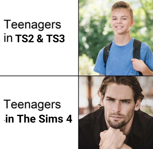 found that on Reddit: Teenagers in Sims 2 &amp; Sims 3 versus Sims 4
So true :D