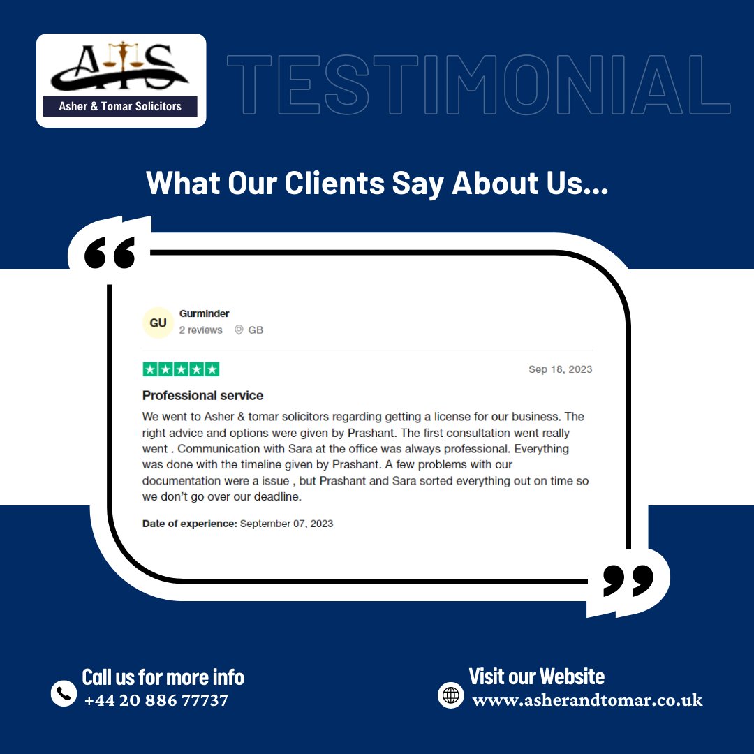 Happy clients, Happy us!

Follow us for information: @ashertomar

Schedule a consultation today!

📞 Contact No.: +44 20 886 77737
🌎 Website: asherandtomar.co.uk

#AsherTomarSolicitors #clienttestimonial #solicitorsuk #legaladvise #CriminalLaw
