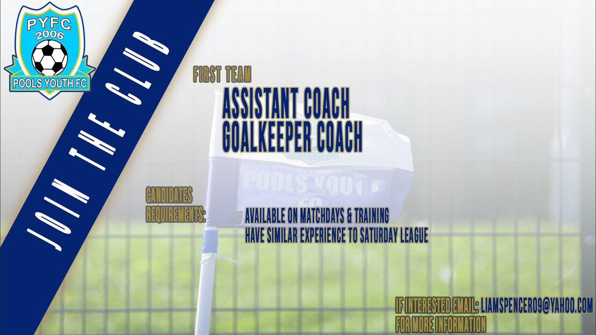 pyfc_seniors's tweet image. We are on the lookout for a First Team Coach and Goalkeeper Coach for our senior side who would be available to start either now or next season. 

Coaches must be available for training during the week and matchdays on a Saturday. 

Get in touch if interested. 

🔵 UTPY ⚪️