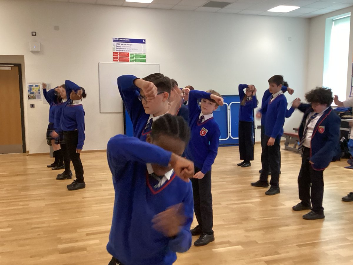 Some of our year 8 and 9 students involved in a Choreography workshop with 6th form students from the Brit School, one of which was a previous student here at HABE, around the theme of 'versions of reality - healthy and unhealthy relationships'.