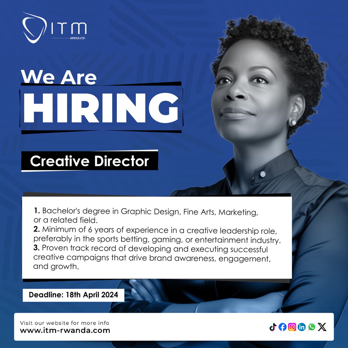 🆕JOB OPPORTUNITY WE ARE LOOKING FOR: Position: Creative Director APPLY HERE: docs.google.com/forms/d/e/1FAI… #Recruitment #HR #Job #jobinrwanda #jobsforyou #itmrecruits #jobsforyou