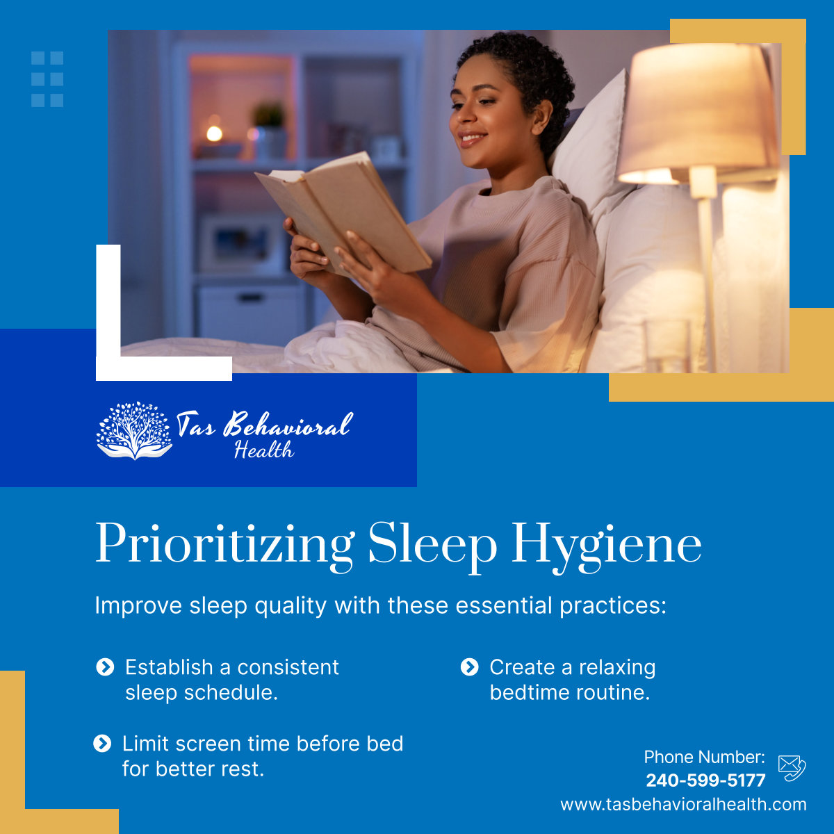 Enhance your overall well-being and mental health by prioritizing good sleep hygiene. Implement these tips for a restful night's sleep and rejuvenated mornings! #CumberlandMD #MentalHealthClinic #SleepHygiene