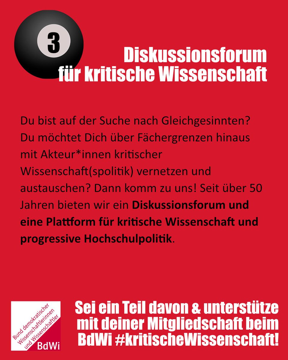 BdWi_Verband's tweet photo. 3️⃣ Ihr möchtet euch gemeinsam mit anderen kritischen Köpfen über Wissenschaft in gesellschaftlicher Verantwortung & progressive Hochschulpolitik austauschen und vernetzen? Dann ist der #BdWi dein Verband!
➡️ Jetzt Mitglied werden: https://t.co/z11dHbiwcK https://t.co/p22fhV4bkT