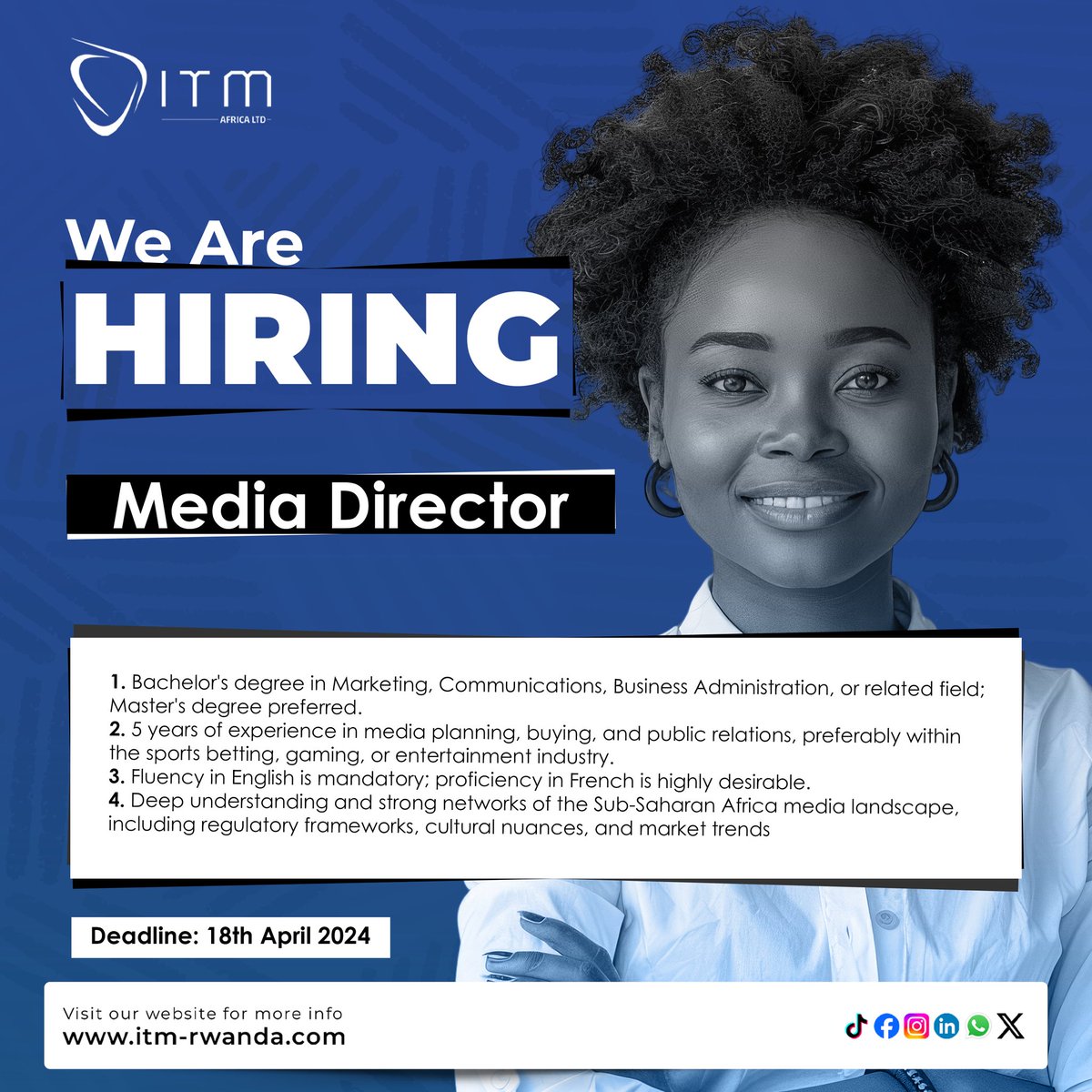 🆕JOB OPPORTUNITY WE ARE LOOKING FOR: Position: Media Director APPLY HERE: docs.google.com/forms/d/e/1FAI… #Recruitment #HR #Job #jobinrwanda #jobsforyou #itmrecruits #jobsforyou