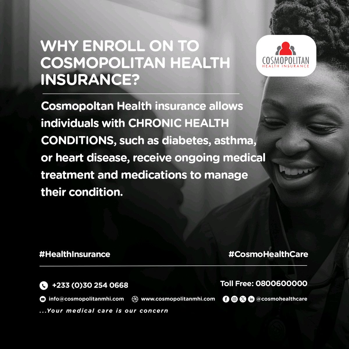 New Week! New Vibes!

Here's another 'Why enroll on to Cosmopolitan Health Insurance?'....

Still in doubt or uncertain? DM us, Call Us Today!

Your medical care is our concern!

#CosmoHealthCare
#HealthInsurance
#LiveHealthy
