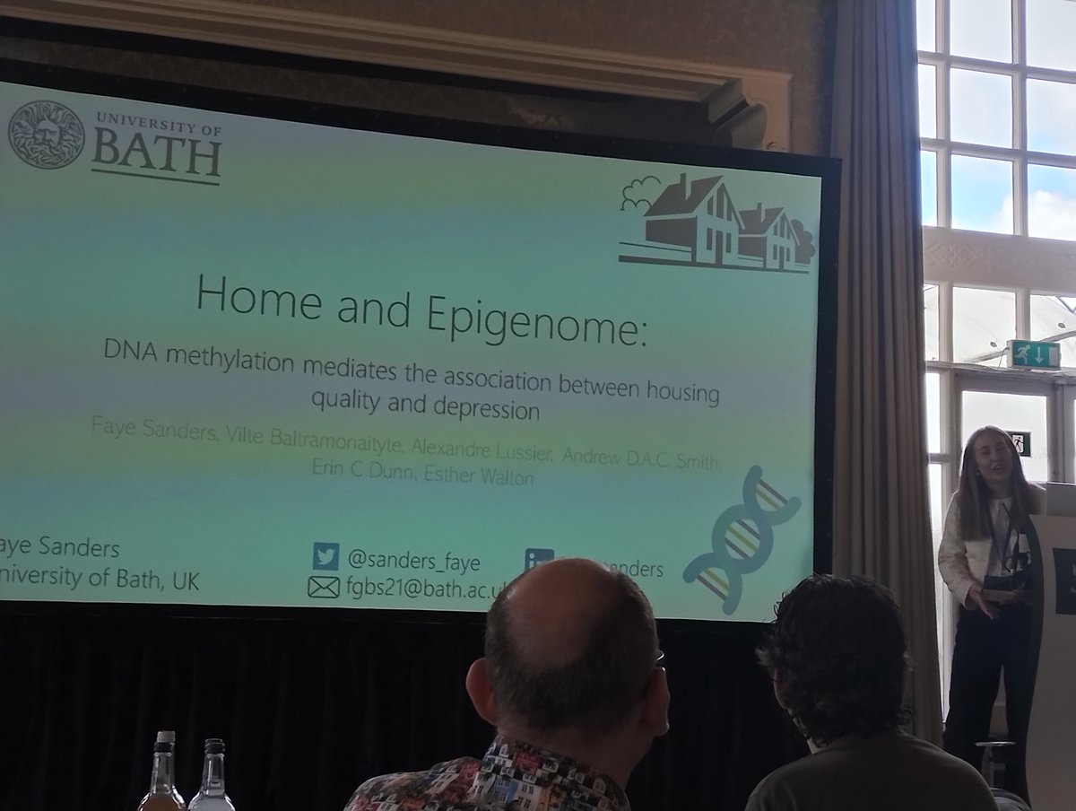 Next up the brilliant @sanders_faye on home & epigenome. DNA methylation mediates the relationship between poor housing and depressive symptoms #hsa24