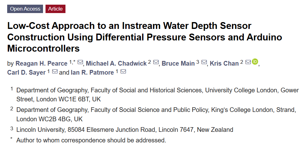 Excited to share a new paper: design, construction, and testing of an #Arduino-based, in situ water depth sensor, following a low-cost, #opensource approach. A collaborative effort between @drMChad @drkrischan @carlsayerUCL, Bruce Main, and Ian Patmore tinyurl.com/yrj4k89k