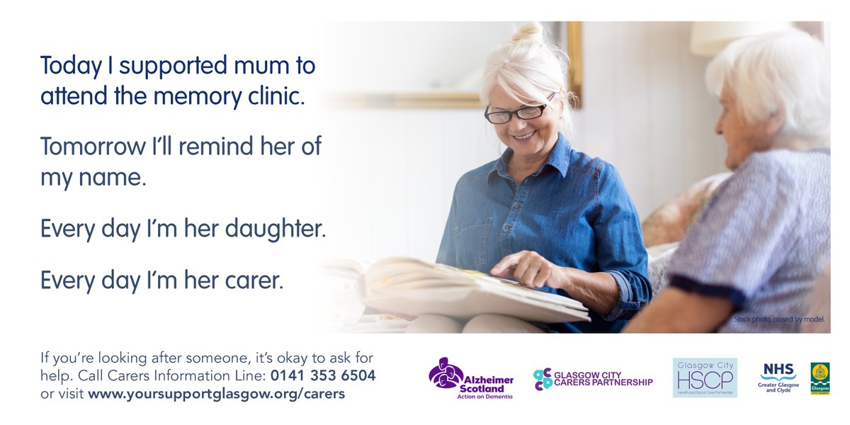 If you care for someone with Alzheimer's, support is available to #GlasgowCarers. To self refer visit our website Your Support Your Way Glasgow yoursupportglasgow.org/carers OR ☎️Carers Information Line 0141 353 6504 @alzscot