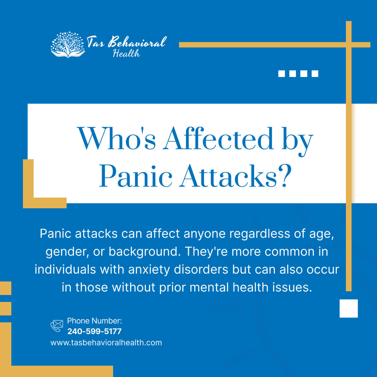 Panic attacks don't discriminate. Understanding their impact helps foster empathy and support for those struggling with this challenging experience. #CumberlandMD #MentalHealthClinic #PanicAttackAwareness