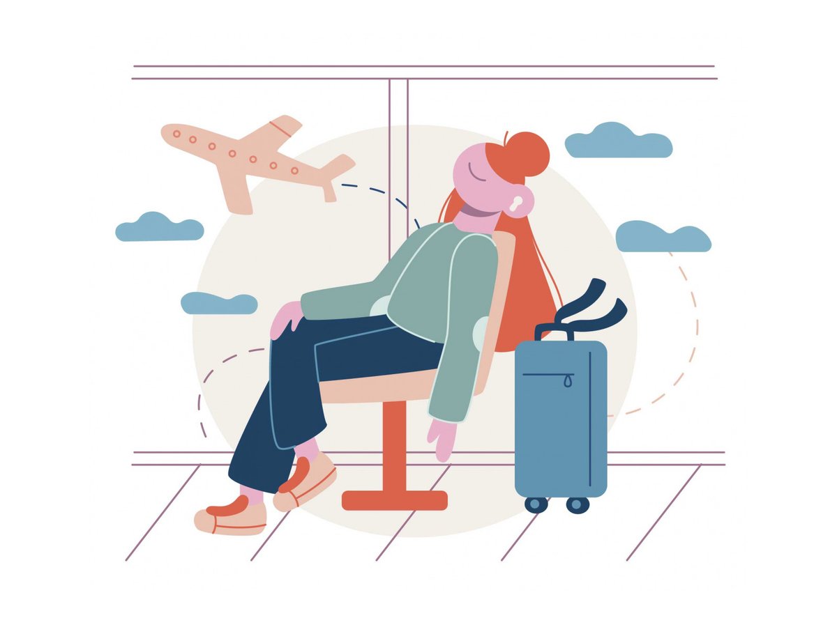 Wait in Airport Travel Illustration Download: graphicpear.com/wait-in-airpor… #illustration #graphicdesign #vectorillustration #freevector #freedownload