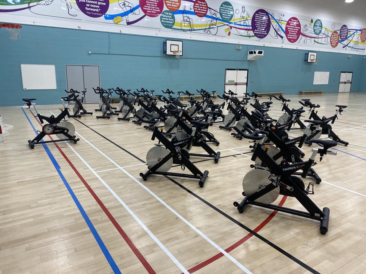 Spinning bikes ready for the first time in PE lessons today as part of health and Fitness lessons! 🚲