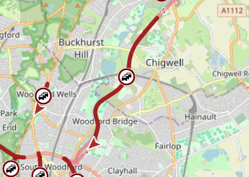 Essex_Travel: M11 Londonbound – slow traffic from J5 (Loughton) to J4 (A406 North Circular Road).