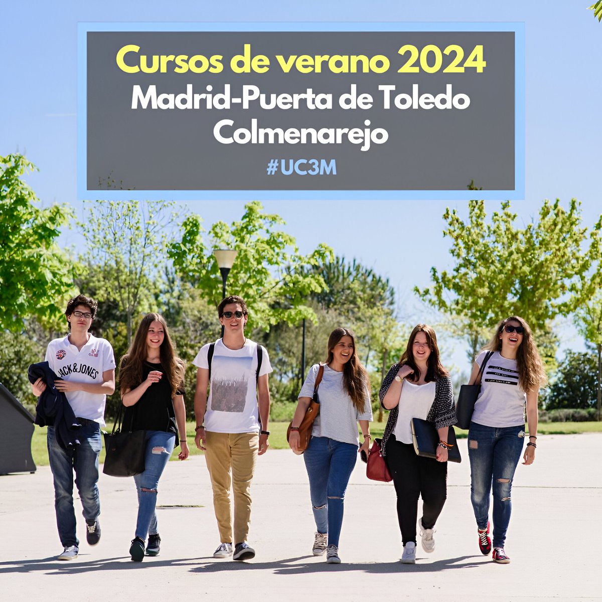 ¡Os presentamos el programa de los Cursos de verano UC3M 2024! Este año se desarrollarán en los campus de Madrid-Puerta de Toledo y de Colmerarejo del 24 ak 28 de junio y del 1 al 5 de julio. ¡Inscríbete! acortar.link/3iOmfn
