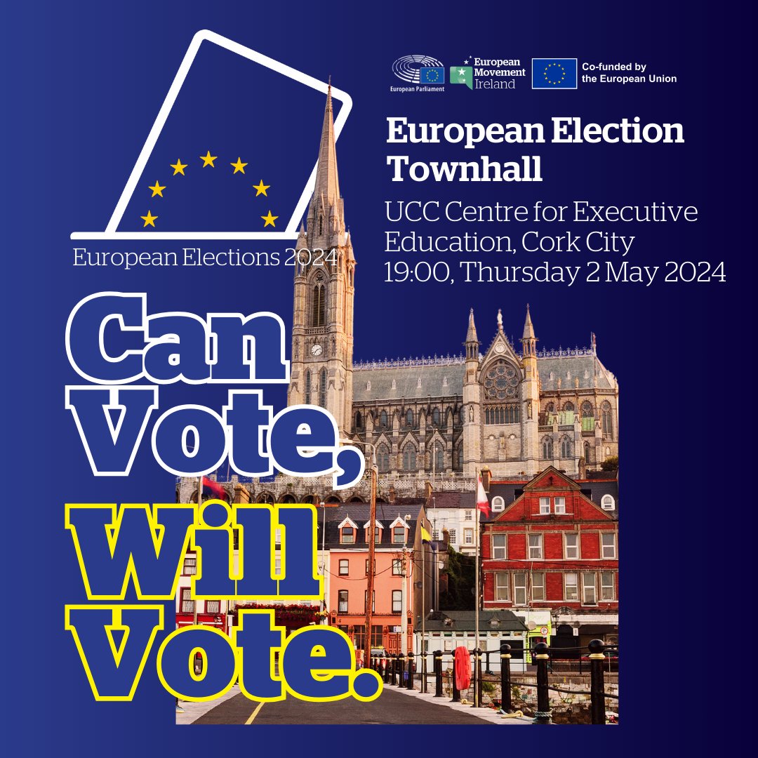 Come along to our EU Elections Town Hall – Ireland South Constituency! 📅 7pm, Thurs 2 May 📍 UCC Centre for Executive Education, Cork 🗣️ Dr. Theresa Reidy, UCC 🗣️ Gerard Arthurs, SETU Waterford 🗣️ Karen Coleman, EuroParlRadio Register: bit.ly/EUElectionTown… #UseYourVote