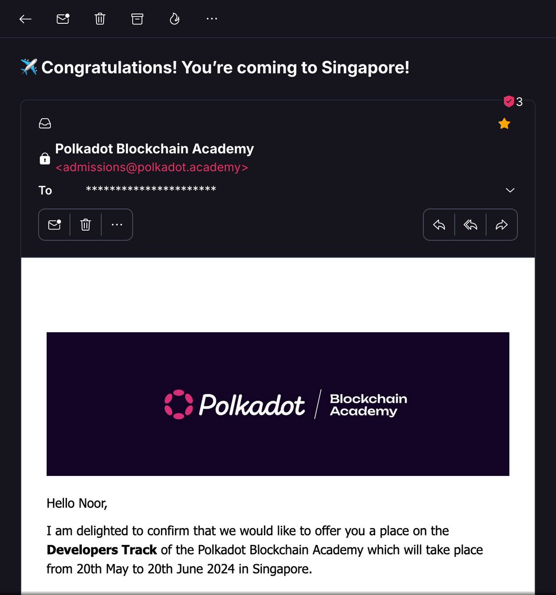 0xnoormohammedb's tweet image. I&apos;ve been selected for the Polkadot Blockchain Academy&apos;s Developers Track in Singapore! 🚀 This is a dream come  true for me. Huge thanks to  @AcademyPolkadot for this incredible opportunity! #PolkadotAcademy #PolkadotBlockchainAcademy #substrate