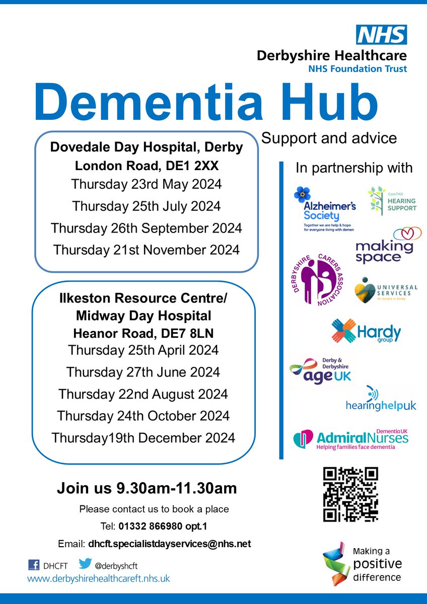 Dementia Hubs in 2024 💙 📞Please contact them to book a place on 01332 866980 opt.1 or Email: dhcft.specialistdayservices@nhs.net