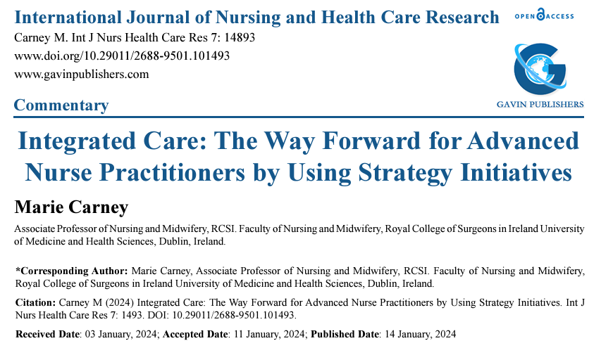 Delighted to share a publication from Faculty colleague Prof. Marie Carney on Integrated Care. Read the full publication via the link ⤵️ gavinpublishers.com/assets/article…