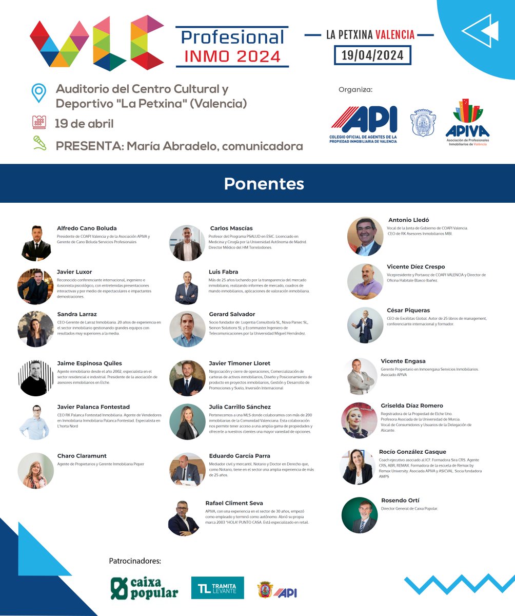 COAPI_Valencia's tweet photo. 📢 ¡A tres días ya para celebrar 𝗣𝗥𝗢𝗙𝗘𝗦𝗜𝗢𝗡𝗔𝗟𝗜𝗡𝗠𝗢 2024!

🔝 Ponentes de primer nivel y temas clave en el sector inmobiliario

📅 Te esperamos el 19 de abril en Valencia

#YoSoyApiValencia #CoapiValencia #Profesionalinmo #Coapiv

https://t.co/exEIoMXDJl https://t.co/MSk9MwjhNK