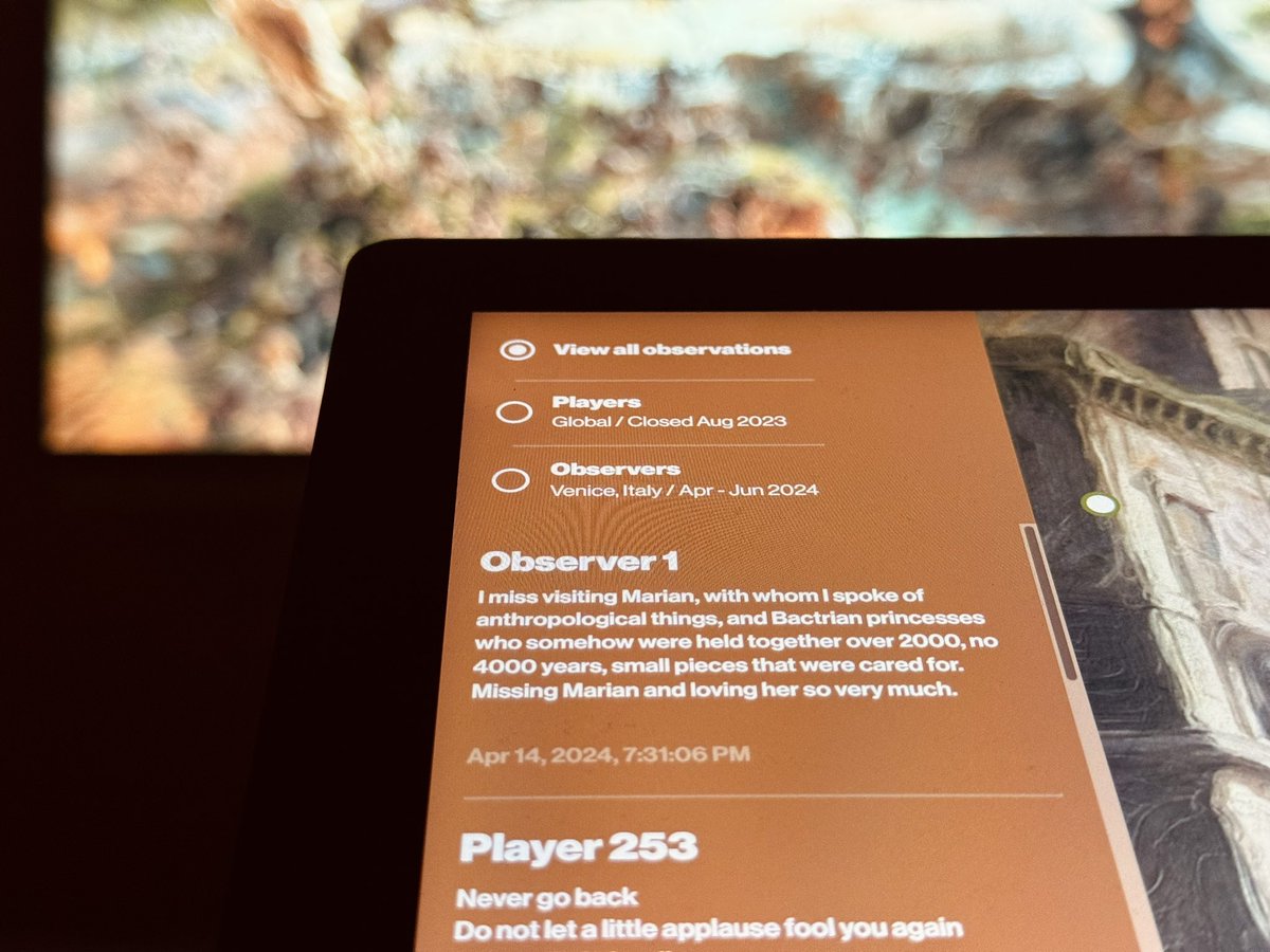 Sam Spratt (@samspratt) on Twitter photo Had an early visitor ahead of our opening.
After a couple of hours with us walking through the story of Luci, I’m honored to welcome <a href="/CCB_Castello/">carolyn christovbakargiev</a> as Observer 1 of The Monument Game Exhibition. Had an early visitor ahead of our opening.
After a couple of hours with us walking through the story of Luci, I’m honored to welcome <a href="/CCB_Castello/">carolyn christovbakargiev</a> as Observer 1 of The Monument Game Exhibition.