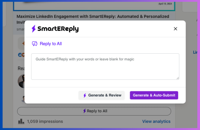 SmartEreplyNew's tweet image. SmartEReply can reply to all the LInkedIn Comment in a single click.

#buildinpublic #FastestPhone #MotoG64 #GPT4 #Claude #SmartEReply