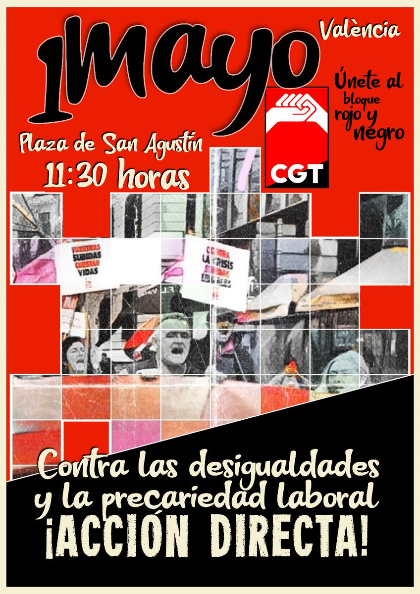 Ja queda  menys d’un mes per al Dia Internacional de la Classe Treballadora, i des  de la Confederació General del Treball de València volem convidar-vos a  marxar juntes en este dia de reivindicacions sota la bandera roja i  negra de l'anarcosindicalisme.
✊🔥