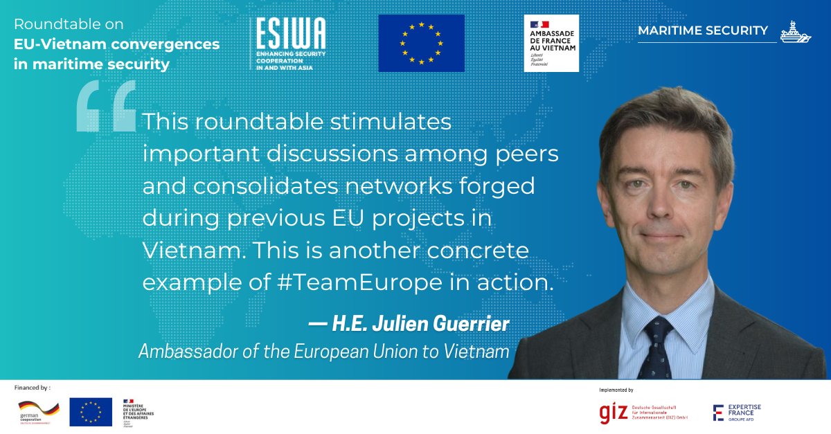 🙏 Merci Amb @JGuerrier_EU for addressing our EU-Vietnam roundtable on convergences in #MaritimeSecurity on board the French frigate Vendémiaire in Da Nang.

🤝 #TeamEurope event by 🇫🇷@FranceAuVietnam + 🇪🇺@EUDelegationVN + @ESIWA_EU 

🗞 Press release👇
eeas.europa.eu/roundtable-eu-…