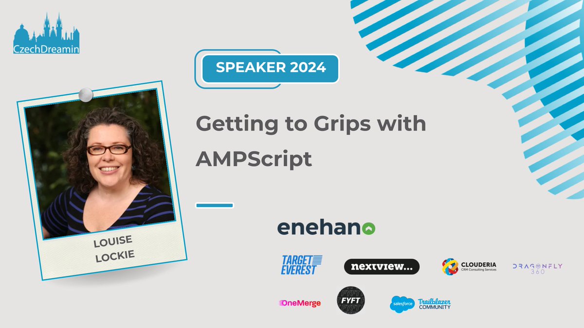CzechDreamin's tweet photo. It's time to meet your next #CzechDreamin speaker and their session.
Here we go!
Please welcome @LouiseLockie with "Getting to Grips with AMPScript"
#CDsessions
Check out our full Program Schedule & get your tickets below
https://t.co/3QkaZMhD2H https://t.co/qqx9fIE1BH