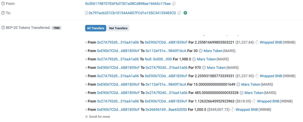 MetaTrustAlert's tweet photo. #MetaTrustAlert Our #MetaScout detected that @Mars_DeFi412 on #BNBChain was attacked, with a loss of ~$100K.
Attacker: 0x306174B707EbF6d7301a0BCd898ae1666Ec176ae https://t.co/GIAM32GPpZ