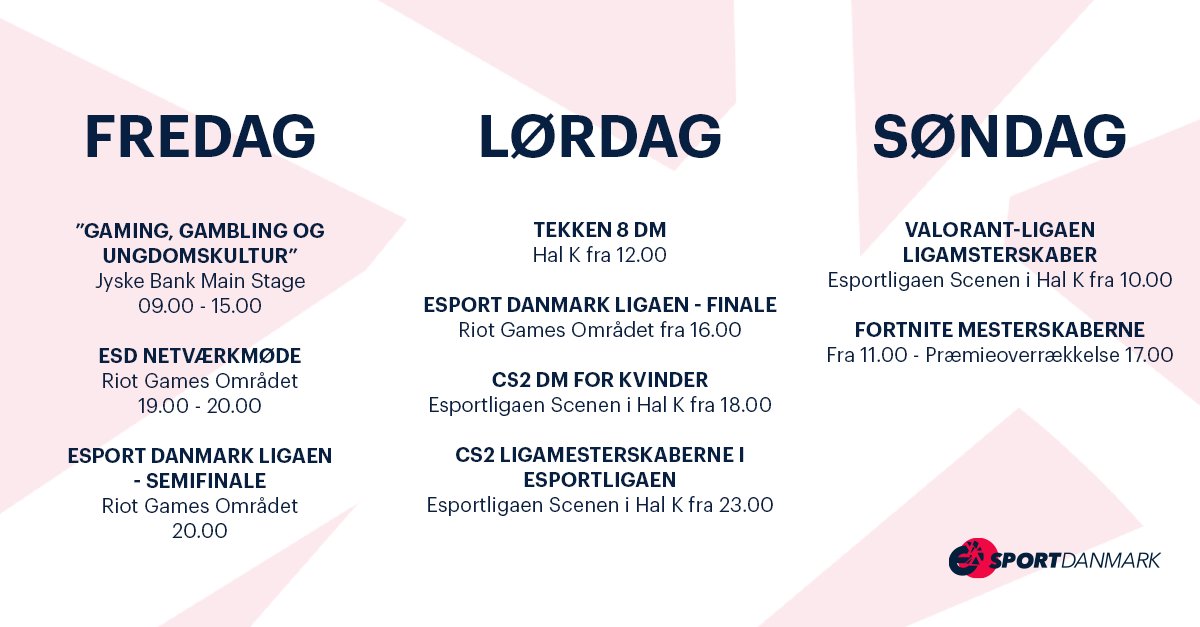 🎮✨ Vi er begejstrede over at dele vores aktivitetsoverblik for Gamebox Festival, 19- 21. april 2024 med jer! Vi glæder os til Danmarks største gaming festival, hvor vores engagement er større end nogensinde. 🚀

#ESD #EsportDK #Gamebox2024 #Gamingfestival