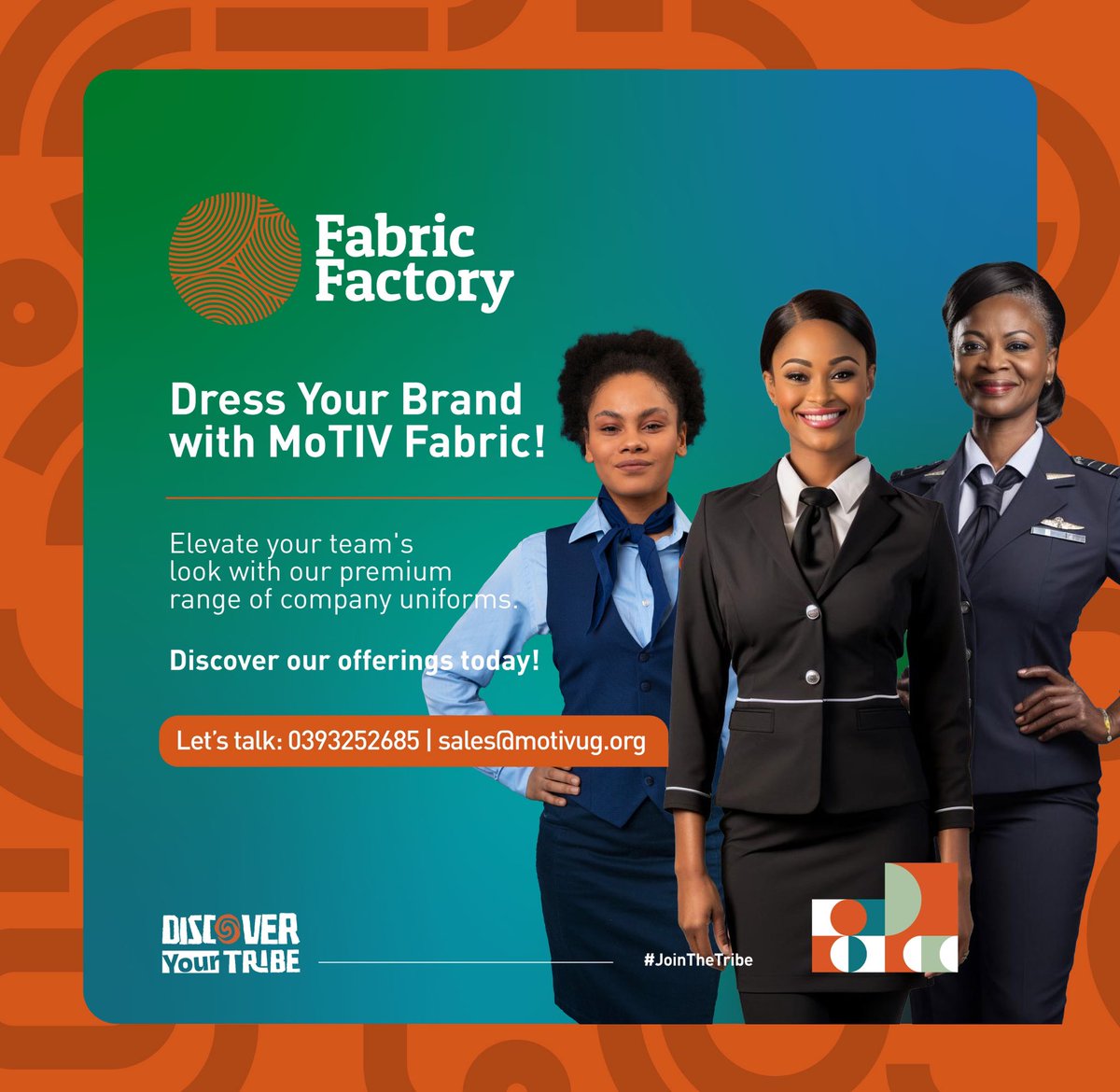 MotivUG's tweet photo. Transform your team’s appearance with our premium collection of company uniforms made by our Fabric Lab. Reach out to us today to discuss your needs: 📞 0393252685 📧 sales@motivug.org

#CompanyUniforms #StandardRange #FabricLab https://t.co/d7d0yirrVM