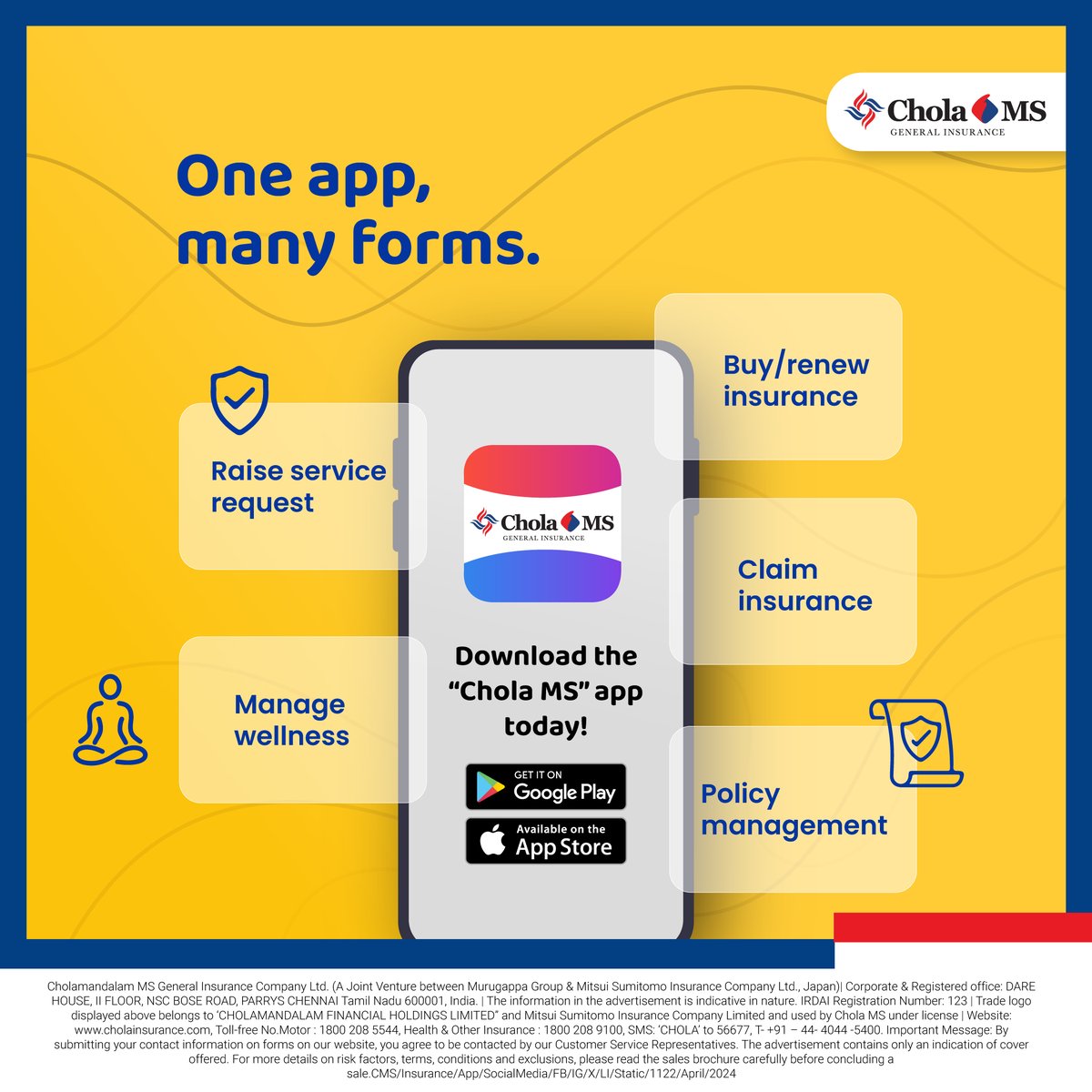 Chola MS App - your one stop solution for all your insurance needs.

#CholaMS #StayProtected #StayInsured #Insurance