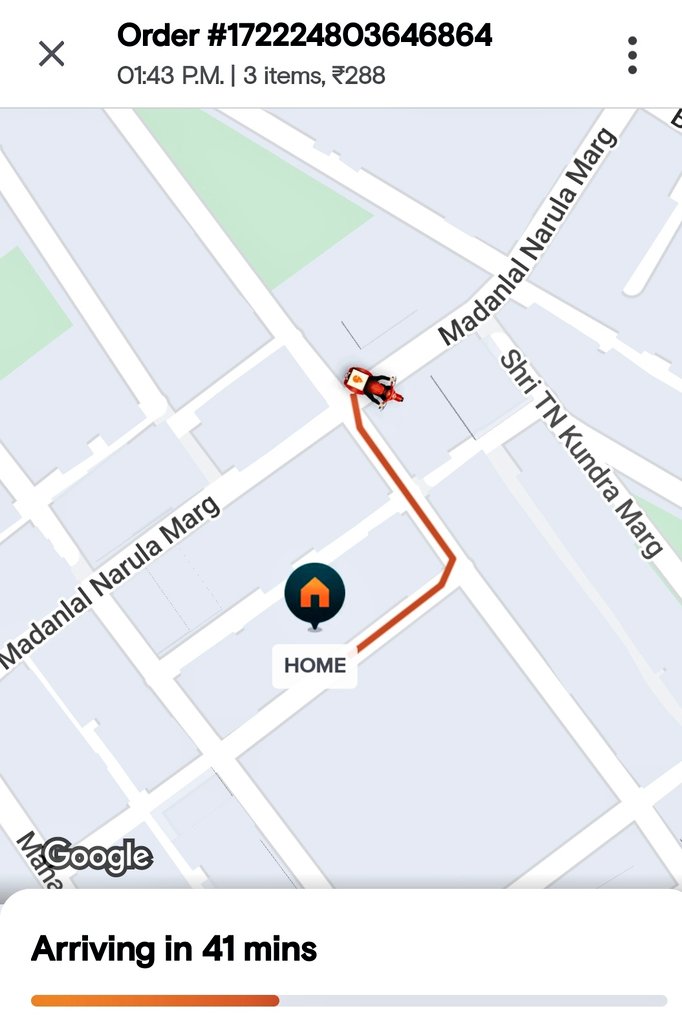Vishwas1703's tweet photo. @Swiggy, this is some unexpected delay😂😂
Ordering food is a different storybut when it comes to delivery, it  is like playing hide n seek these days. https://t.co/Py7qWi34MH