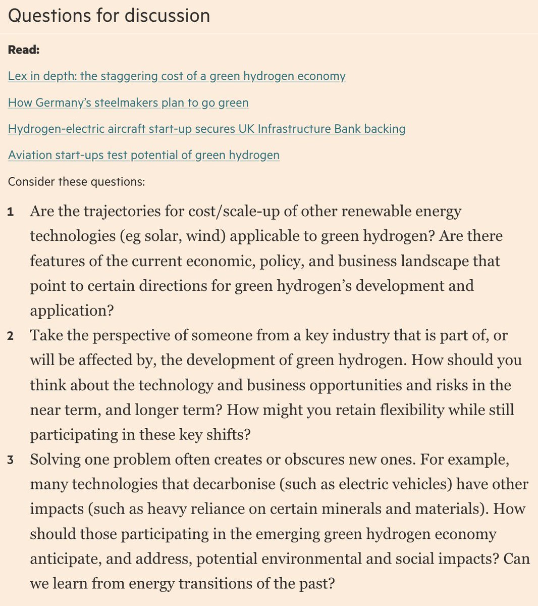 #ClimateAction: Business school teaching case study: can green hydrogen’s potential be realised? 🤔Many challenges remain before the fuel can play a full role in decarbonisation. Explore the issues with this ‘instant teaching case study’ @FT ft.com/content/c6dbcc…