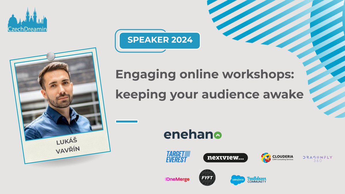 CzechDreamin's tweet photo. It's time to meet your next #CzechDreamin speaker and their session.

Here we go!

Please welcome Lukáš Vavřín with "Engaging online workshops: Keeping your audience awake"

#CDsessions
Check out our full Program Schedule &amp; get your tickets below
https://t.co/3QkaZMh5d9 https://t.co/Ur8NwrHzu3