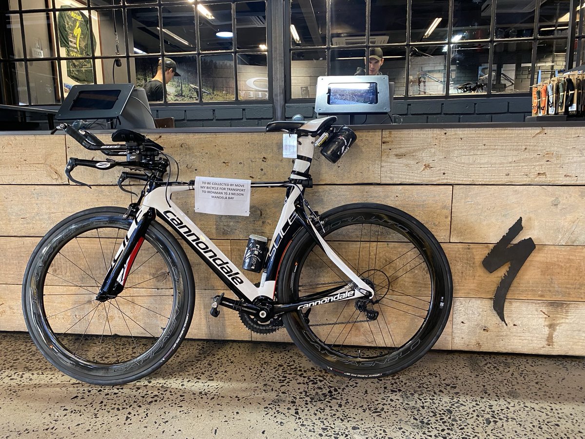 Start of the journey to ⁦<a href="/IMSouthAfrica/">IRONMAN South Africa</a>⁩ 70.3 Nelson Mandela Bay : ⁦<a href="/RideCannondale/">Cannondale</a>⁩  Slice dropped off ⁦<a href="/SpecializedZA/">SpecializedZA</a>⁩ Stellenbosch - for transport by Move My Bicycle ⁦<a href="/kayeman/">Paul Kaye</a>⁩