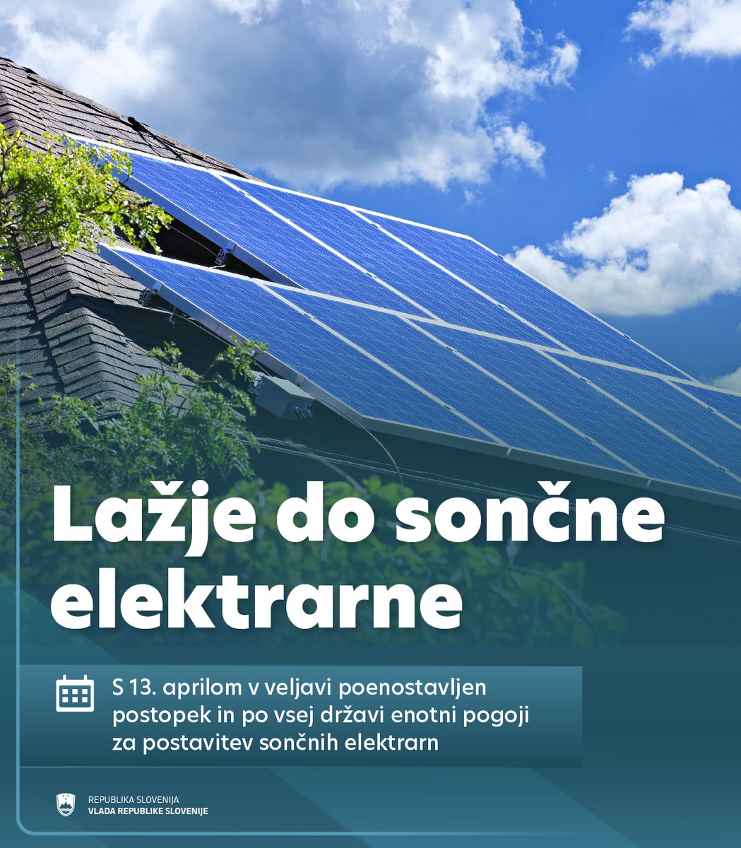 ⚡️☀️ S sprejetjem uredbe o obnovljivih virih energije (Uredba OVE) razbremenjujemo občine postopkov spreminjanja občinskih prostorskih načrtov pri umeščanju sončnih elektrarn in zagotavljamo enotno ureditev po vsej državi. @mope_rs @rs_mnvp Več ➡ gov.si/novice/2024-04…