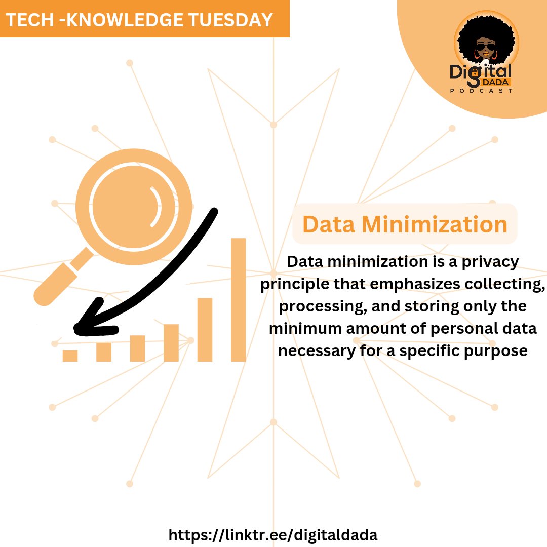 Ddadapodcast's tweet image. In privacy protection, minimizing the collection and storage of personal data reduces the risk of unauthorized access, misuse, or breaches, thereby enhancing individuals&apos; privacy.
#DigitalDadaPodcast #DigitalSafety #DataMinimization