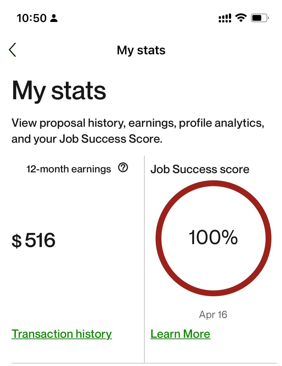 Embarking on my Upwork journey was a leap of faith. 🚀 From uncertainties to milestones, the path has been challenging yet incredibly rewarding. 💼 Just hit $516 in earnings, boasting a perfect job score of 100%! 🎉 Persistence pays off! 💪 #Upwork #FreelancerLife #Growth
