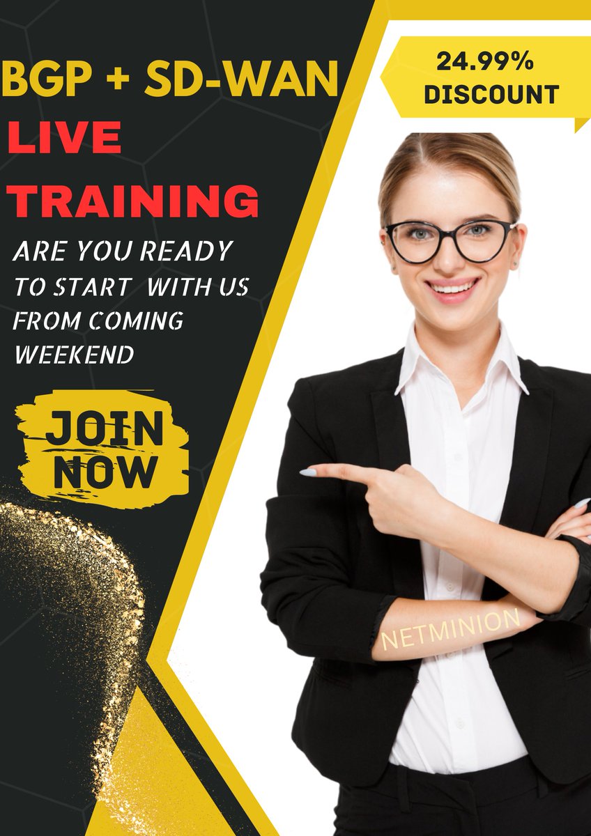 Netminion03's tweet image. #DiscountedLearning
🌟&quot;Experience the power of live training at a fraction of the cost! Elevate your skills with our limited-time 24.99% discount on  BGP+SD-WAN live training sessions. Don&apos;t miss out on this opportunity 🌟
Reach us 
wa.me/919205856889
t.me/NetMinionSolit…