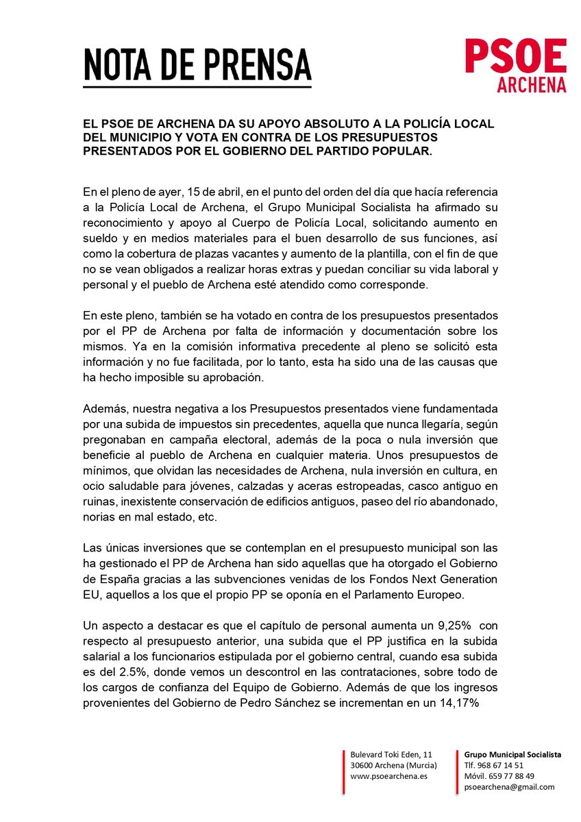PSOEARCHENA's tweet photo. NOTA DE PRENSA 🔈 https://t.co/snenvkWGhS