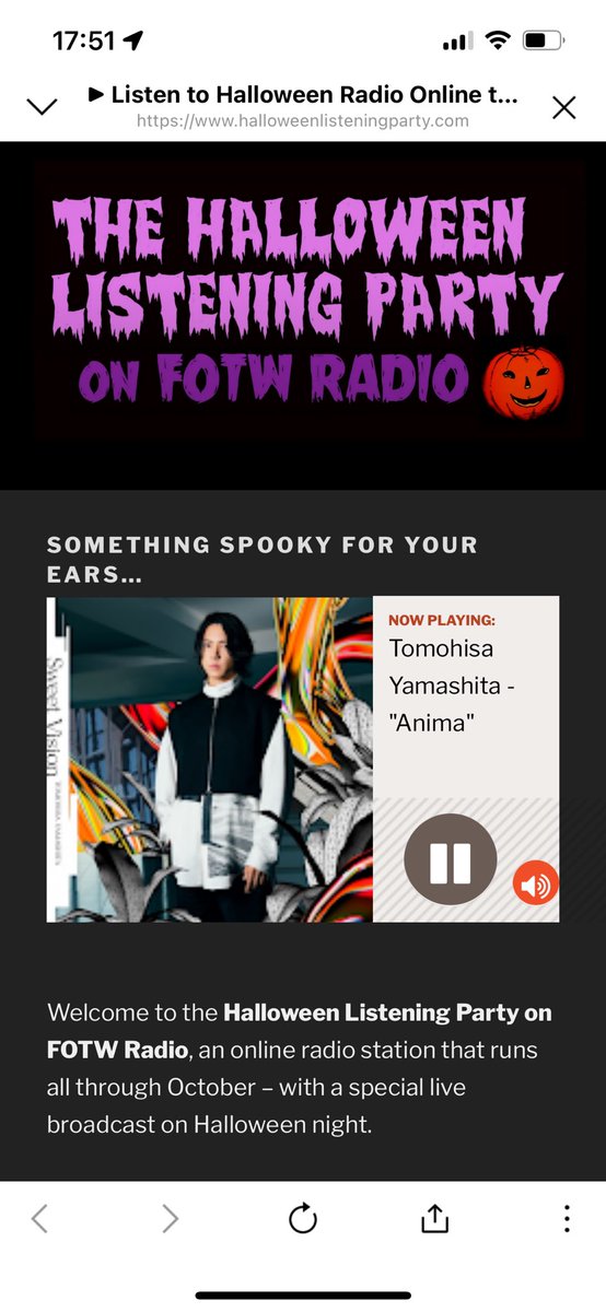#Halloweenlisteningparty 🎃
@fotwradio 

Thank you very much for playing 
Anima by Tomohisa Yamashita 

#山下智久
#Halloweenradio
