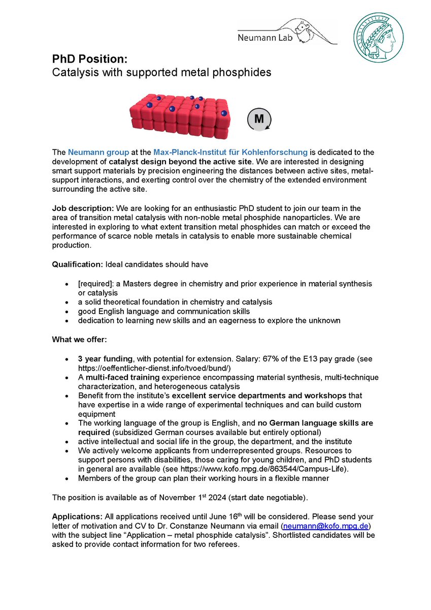 neumann_lab's tweet image. We have two PhD positions available in the group! Please feel free to spread the word, and if you are a researcher excited about catalysis with MOFs or transition metal phosphides, we would love to hear from you!