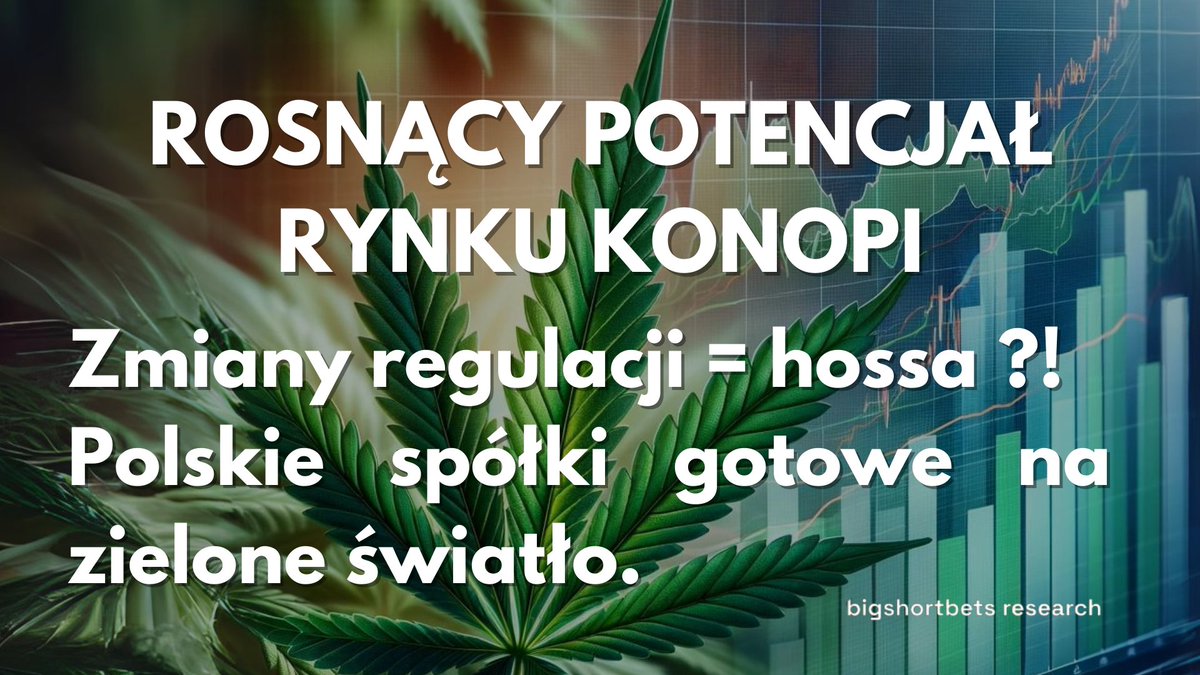 bigsb_research's tweet photo. 📈Rynek konopny w natarciu ?

☘️Zmieniające się w Europie podejście do marihuany, mogą przyspieszyć zmiany w całej branży.

🟢Czy firmy są przygotowane i czekają tylko na ZIELONE światło od regulatorów?

🔜Kto jest gotowy na nadchodzące zmiany?

Czytaj dalej⤵️

🧪W instytucie włókienniczym w Poznaniu już od 2020 jest w posiadaniu zezwolenie na obrót substancjami psychoaktywnymi, niezbędne do prowadzenia działalności np. dystrybucyjnej. W polskim towarzystwie psychodelicznym działa ogrom profesjonalnych naukowców np. ex-minister zdrowia Marek Balicki.

🌱Od niedawna medyczna marihuana jest uprawiana w Polsce (Plantalux od 2023 posiada zezwolenie). Wcześniej produkowali za mocny susz. Wg wielu osób najwyższa półka suszu CBD w Polsce.

📜Dowodem na niewydajność polskiego prawa jest sytuacja firmy Hemp Poland, która posiadając najlepsze growery w Polsce, przeniosła się na Jamajkę. Spowodowane było to świadomością, że poziom THC przekroczy wymagane >0.3%. Na Jamajce urzędnicy przymknęli oko. Firma posiadała 110 ha pod uprawy i przetwórstwo i byli pod tym względem największą instytucją w Polsce.

🧑‍🔬Również Cannabis House otrzymał zgodę na projekt zakładający testową dystrybucję psychoaktywnego suszu. Mowa o badaniu, ma być eksperymentem społecznym, a jego założenia to https://t.co/f3nkjGrM6f.:
🔹wyeliminowanie konopi pochodzących z niepewnego źródła
🔹kontrolę rynku poprzez wydawanie czystego i przebadanego ziela
🔹ograniczenie badanym kontaktu ze światem przestępczym

🔝Jak więc widać, część polskich firm i instytucji poczyniła już kroki w celu wyprzedzenia konkurencji i przygotowania się na przyszłe zmiany prawne. Problemem pozostaje jednak polski system, którego zmiana może być problematyczna.

🧐W kraju jednakowo traktowane są naturalnie występujące kannabinoidy z tymi otrzymywanymi syntetycznie, których długotrwały wpływ na zdrowie nie jest zbadany.

💣Ryzyka obejmują też brak świadomości i zrozumienia wśród konsumentów i decydentów mogący hamować wzrost rynku. Kolejnym problemem branży jest logistyka. Problemy z dostawami były zmorą w 2022. i 2023. Stabilność łańcucha dostaw pozostaje wyzwaniem dla sektora konopnego.

Jedną z polskich firm z dużym potencjałem (również giełdowym) jest THC Pharma:

Cannabis Poland S.A. posiada 50% w kapitale i głosach spółki akcyjnej. Niedawne duże ruchy na kursach $CBD i $HEMP pojawiły się z powodu uzyskania zezwolenia prowadzenie obrotu hurtowego środkami odurzającymi i substancjami psychotropowymi przez THC Pharma, jako rozszerzenie do posiadanej wcześniej zgody wydanej przez Główny Inspektorat Farmaceutyczny. Zezwolenie obejmuje możliwości importu, nabywania oraz sprzedaży marihuany medycznej. Pierwszy import produktu zaplanowano na II połowę 2024. roku.

Z raportu wynika, że spółka planuje swój debiut na giełdzie. Dokładna data IPO nie jest znana, jednak zakładam, że wraz ze zbliżającą się legalizacją debiut również będzie coraz bliższy.

Prognozy sprzedaży:
Według raportu spółka spodziewa się miesięcznej sprzedaży na poziomie 100 kg suszu. Przy dzisiejszej cenie suszu (60-65 zł / gram) przychód ze sprzedaży powinien wynieść 6-6,5 mln zł na miesiąc. Kwota robi wrażenie, szczególnie biorąc pod uwagę dzisiejsze przychody spółki.

Warto zauważyć duży związek między spółką Cannabis Poland S.A. - THC Pharma oraz Hemp & Health S.A. Związek jest tak bliski, że spółki w KRS zarejestrowane są pod tym samym adresem.

Związki te mogą powodować problemy z wprowadzeniem THC Pharma S.A. na giełdę, ponieważ może to prowadzić do przepływu kapitału do THC Pharma S.A., która jako jedyna z trzech posiada zgodę GIF na prowadzenie obrotu hurtowego środkami odurzającymi.

Potencjalnie THC Pharma S.A. może pełniła rolę dużej hurtowni dla spółek, aptek lub innych podmiotów.

Na Polskim rynku jest kilku poważnych graczy, którzy mogą skutecznie zagospodarować lokalny rynek. Kluczowa jest jednak kwestia regulacji, które powinny przestać blokować rodzime podmioty, zanim zagraniczna konkurencja zgarnie wszystko...

Dajcie znać, co sądzicie w temacie. Po szerszy opis rynku i więcej informacji z branży odsyłamy do raportu, który dostępny jest na naszym profilu substack.