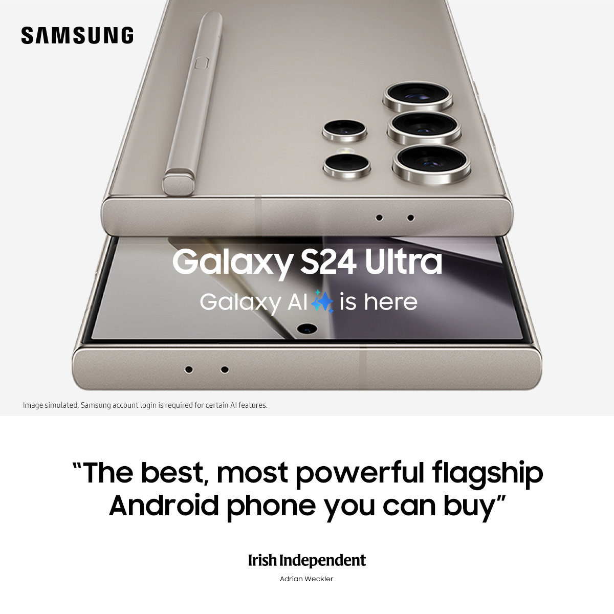 Here’s what Adrian Weckler from The Irish Independent has to say about the new Samsung S24 Ultra.​ Available now: shop.samsung.com/ie/sm-s928bzth…