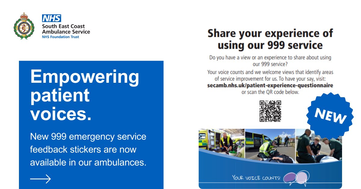 We're thrilled to introduce brand new patient experience stickers in our ambulances, offering patients, their families, and carers a quick and easy way to share feedback on our 999 emergency service. Join us on this journey of continuous improvement 🌟 #Patientengagement