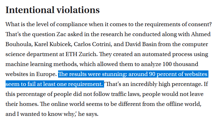 Le chiffre qui tue : quelle est la proportion de bannières de consentement totalement conformes en Europe ? 

10 POUR CENT....

Extrait de l'article en lien

uva.nl/en/shared-cont…