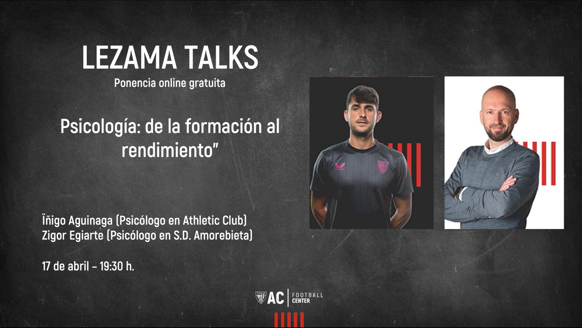 AC_FCenter's tweet photo. 🚨 Todo listo para empezar

Ongi etorri a un nuevo evento gratuito:

🗣️ 𝙇𝙚𝙯𝙖𝙢𝙖 𝙏𝙖𝙡𝙠𝙨 
🧠Psicología: De la formación al rendimiento

👨‍🏫 Con Iñigo Aguinaga (Psicólogo del 
@AthleticClub) y Zigor Egiarte (Psicólogo del 
@SDAmorebieta) https://t.co/nTwVEPouc3