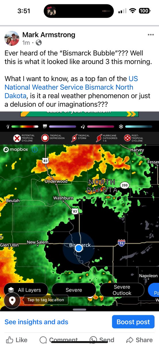 markarmstrong's tweet photo. @NWSBismarck is this a real thing the “Bismarck Bubble?” https://t.co/zxvItiFNRT